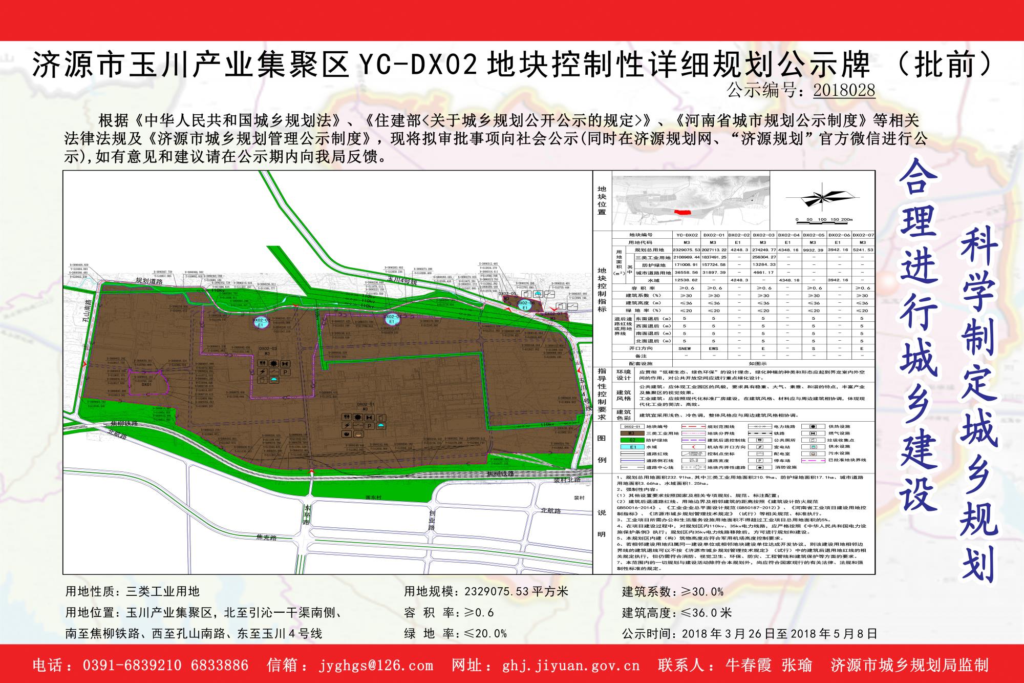 2018028济源市玉川产业集聚区ycdx02地块控制性详细规划公示